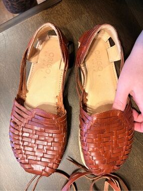 Brown Woven Leather Espadrille Flats
